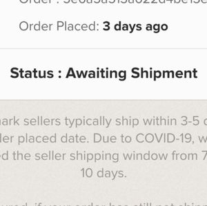 10 DAY SHIPPING WINDOW ALLOWED UNTIL LOCKDOWNS END